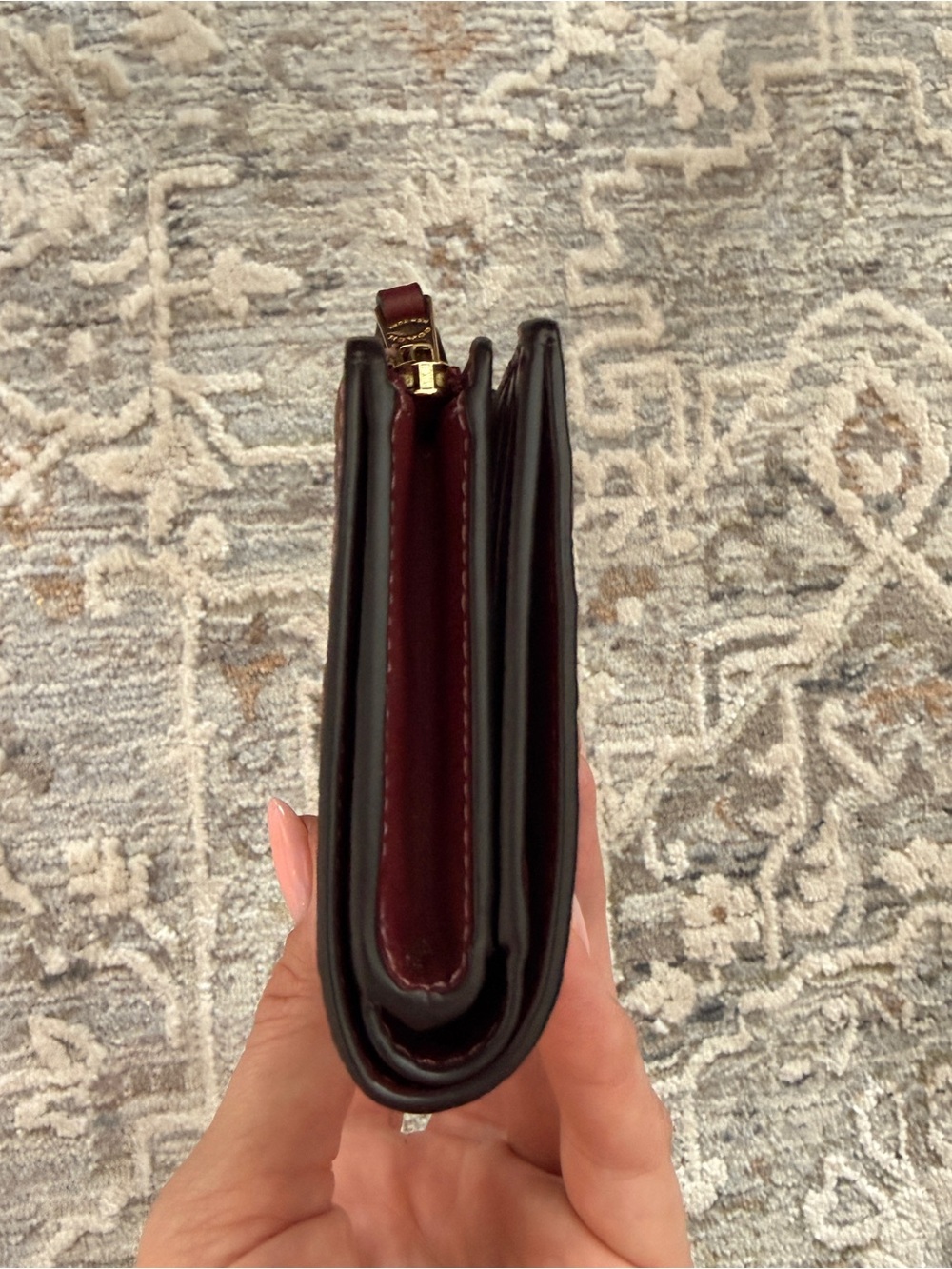Coach Embossed Medium Corner Zip Wallet in a Berry Red / Burgundy - Picture 8 of 11
